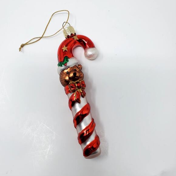 Vintage Glass Candy Cane with Red Bow Christmas Ornament 5" Excellent Condition - Picture 1 of 9
